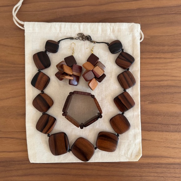 Vintage Retro Styled Polished Wood 3 Piece Jewelry Set - Picture 1 of 6